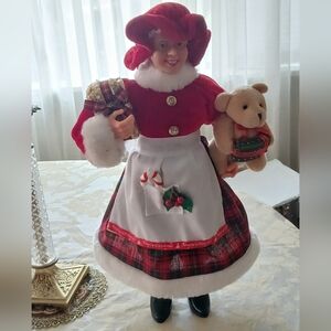 WINDY HILL Festive Mrs. Claus Figurine with Red and White Outfit And Teddy Bear